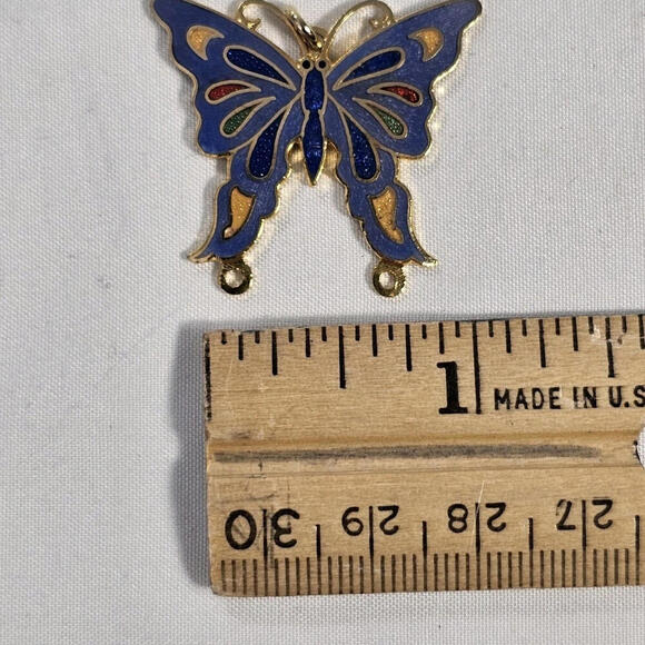 Vintage Gold Tone Purple/Blue Enamel Colorful Butterfly Flower Pendant Charm - Picture 4 of 4